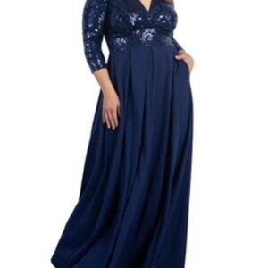 Kiyonna Paris Pleated Sequin Formal Gown - 18W